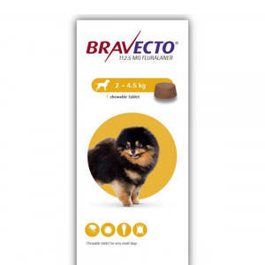 Жевательная таблетка Бравекто от блох и клещей для собак очень мелких пород ( весом 2-4.5 кг) от Bravecto Chews for Dogs (2-4.5 kg) 1 табл