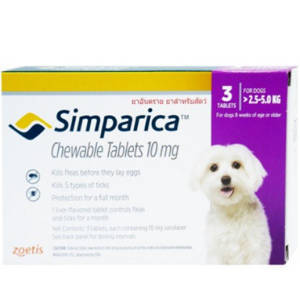 Жевательная таблетка от блох и клещей Simparica 10 мг для собак мелких пород ( весом 2,5-5 кг) от Simparica Chews for Dogs (2,5-5 kg) 3 табл