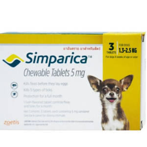 Жевательная таблетка от блох и клещей Simparica 5 мг для собак очень мелких пород ( весом 1,3-2.5 кг) от Simparica Chews for Dogs (1,3-2,5 kg) 3 табл