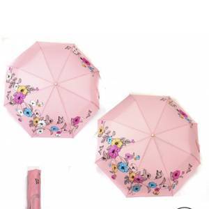 Зонт женский ТриСлона-L 3822 R  (проявляющийся рисунок),  R=58см,  суперавт;  8спиц,  3слож,  "Эпонж",  розовый  (цветы)  235250