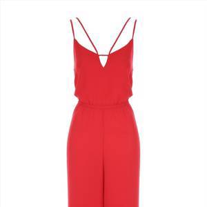 Womens Red Culotte Jumpsuit