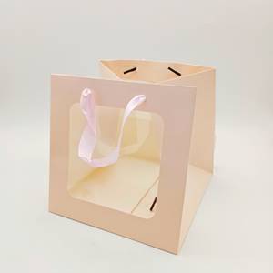 20026/2 Пакет подарочный куб с окном 15*15*15 (розовый)