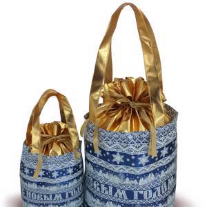 Сумка-мешочек  «С Новым Годом!» (лессированный текстиль) синяя (7000 гр.)