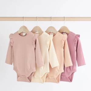 Pink/Cream Baby Long Sleeve Frill Bodysuits 4 Pack