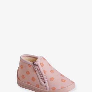 Zipped Slippers in Canvas for Babies - printed pink