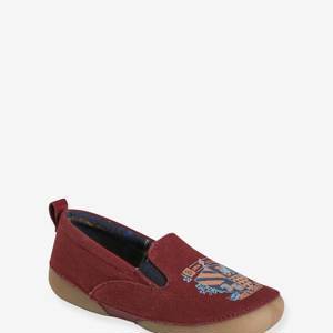 Elasticated Canvas Slippers for Boys - red dark solid with design