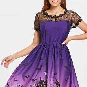 Halloween Vintage Lace Insert Pin Up Dress