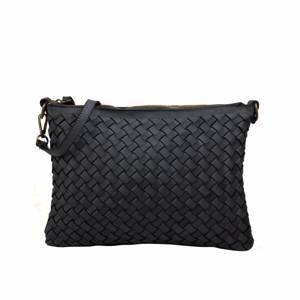 Ital. Vintage Geflochten Umhängetasche Clutch mittelgroße Tasche Abendtasche Geflochtene Premium Rindsleder Echtleder G898