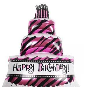 Шар воздушный фольгированный, торт розовый "с днем рождения"