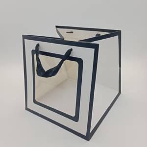 20026/1 Пакет подарочный куб с окном 15*15*15 (белый с черной каймой)