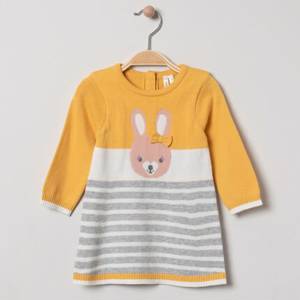 Robe manches longues en tricot motif lapin pour bébé fille