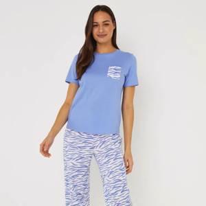 Blue Zebra Print Wide Leg Pyjama Set