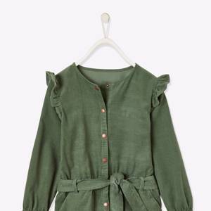 Corduroy Jumpsuit with Ruffles, for Girls - khaki