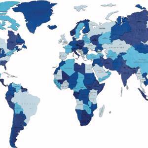 EWA Деревянная Карта Мира настенная, объемная 3 уровня, размер S (100x55 см), цвет синий