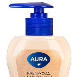 Крем для рук и тела 180 мл AURA Natural beauty Алоэ и олива флакон/дозатор 3/12