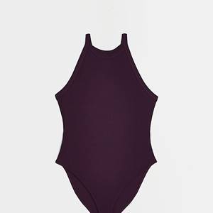 Petite purple ribbed bodysuit