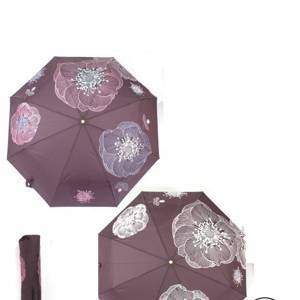 Зонт женский ТриСлона-L 3822 R  (проявляющийся рисунок),  R=58см,  суперавт;  8спиц,  3слож,  "Эпонж",  слива  (мега цветы)  235255