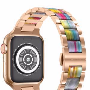 Ремешок для Apple Watch WIWU Three-bead Stainless steel+Resin watch band 42/44 Rose Red+Colorful Resin