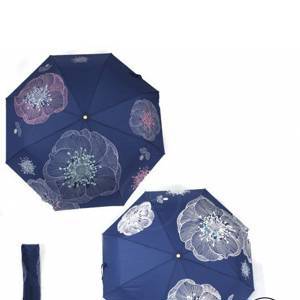 Зонт женский ТриСлона-L 3822 R  (проявляющийся рисунок),  R=58см,  суперавт;  8спиц,  3слож,  "Эпонж",  синий  (мега цветы)  235254