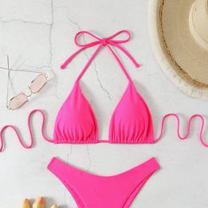 Bikini Badeanzug Satz Mit V-ausschnitt Halterung Und Einfarbiger Farbe, Strand Outfit Badeanzug Sommer