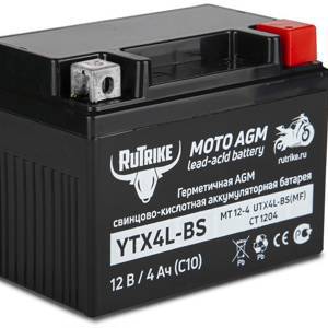 Аккумулятор стартерный для мототехники Rutrike YTX4L-BS (12V/4Ah) (UTX4L-BS, CT 1204, MT 12-4), 024013