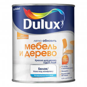 DULUX ЛЕГКО ОБНОВИТЬ МЕБЕЛЬ И ДЕРЕВО краска грунт для дерева ЛДСП МДФ матовая база BW 0,75л