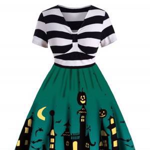 Plus Size Striped Halloween Flare Dress