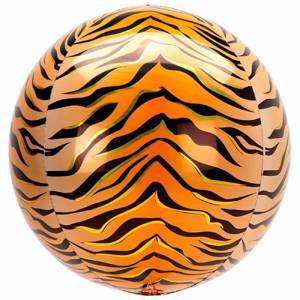 Фольгированные шары сфера 3d, тигр принт, 16"/41 см, 1 шт