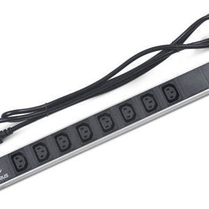 Cabeus PDU-8I-2IEC Блок розеток для 19" шкафов, горизонтальный, 8 розеток IEC 320 C13, 10 A, без выключателя, алюминиевый корпус, шнур 2 м, вилка IEC 320 C14