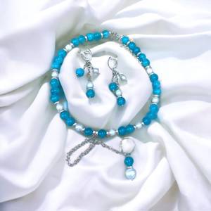 Amazonite & Pearl Silver Jewelry Set