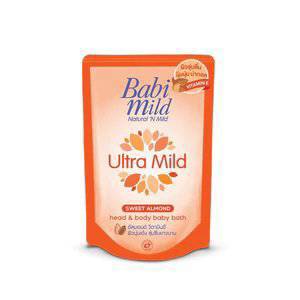 Babi Mild Ultra Mild Sweet Almond Head & Body Baby Bath Refill 380 ml., Ультрамягкое очищающее средство "Сладкий миндаль" для купания детей с головы до пят 380 мл.