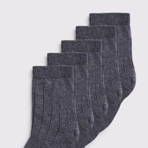 Grey Ribbed Socks 5 Pack - 6-8.5