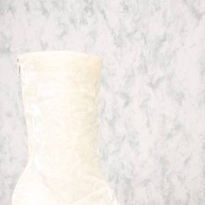 Sexy White Chunky High Heels Mid Calf Booties Crushed Velvet