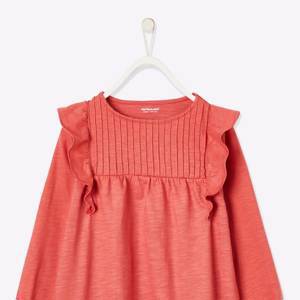Blouse-Like Top with Ruffle, for Girls - dark red