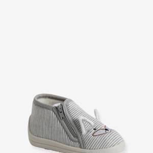 Canvas Slippers with Zip, for Babies - striped grey