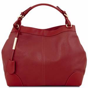 Soft leather shopping bag with shoulder strap