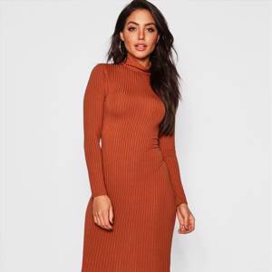 Jumbo Rib Roll Neck Midi Dress