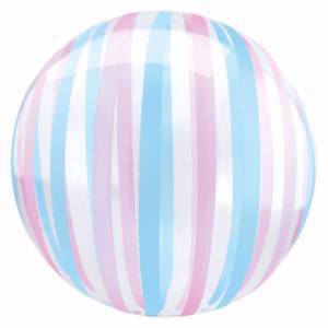 Фольгированные шары сфера 3d, розово-голубые полоски, 18"/46 см, 1 шт