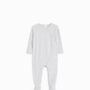 Ribbed Long Sleeve Sleepsuit, Baby Boys, Light Grey