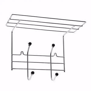 Вешалка для одежды 2 крючка с полкой хром 34*19,5*23,5см (4)