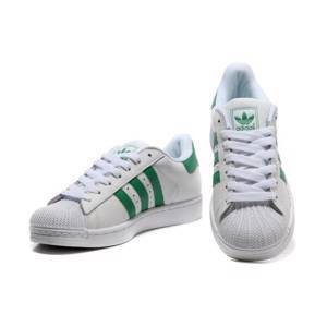Кроссовки Adidas Superstar белые с зелеными полосками