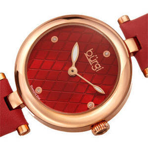 Burgi Quartz Diamond Red Dial Red Leather Ladies Watch BUR196RD