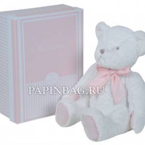 Игрушка мягкая "Медвежонок Mon tout petit", 45 см, белый, с розовым бантиком (в подарочной коробке)