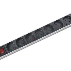 Cabeus PDU-8P Блок евророзеток для 19" шкафов, горизонтальный, 8 розеток, 10 A, выключатель, гнездо под шнур, алюминиевый корпус