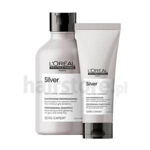 Loreal Silver, zestaw do włosów rozjaśnianych i siwych, szampon + odżywka