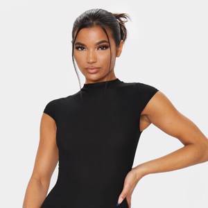 Black High Neck Ribbed Bodycon Dress