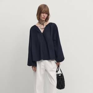 Poplin shirt with puff sleeves